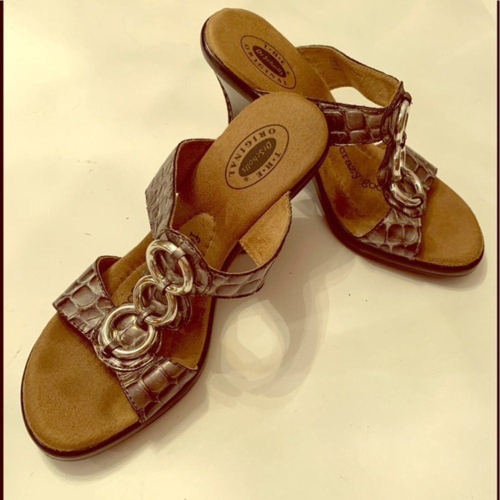 Dr. Scholls Silver Faux Gator Wedge Shoes Size 7M